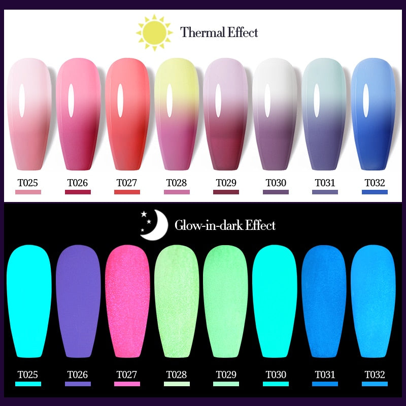 swvws 7.5Ml Luminous Thermal Gel Nail Polish 2 In 1 Color Changing Glow In Dark Soak Off Manicuring UV Gel Nail Art Varnish