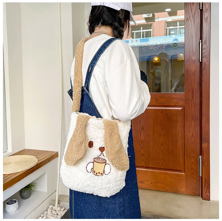 swvws  Winter Soft Plush Bag Women Imitation Lamb Wool Crossbody Bags Bunny Ears Shoulder Bag Kawaii Cross Body Bags Women Bolsa Bags