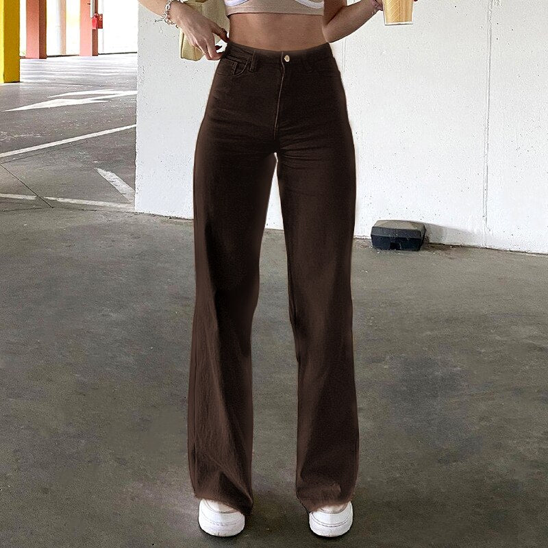 swvws Low Waist Straight Pants Women Casual Trousers Wide Leg Pants Solid Slim Trousers Women Stretch Jeans Fashion Pantalones