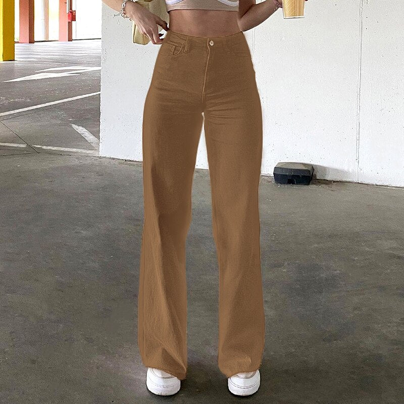 swvws Low Waist Straight Pants Women Casual Trousers Wide Leg Pants Solid Slim Trousers Women Stretch Jeans Fashion Pantalones