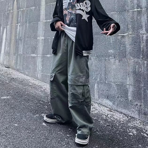 swvws Back To School  Black Cargo Pants For Men Baggy Wide Leg Trousers Male Autumn Men's Cargo Trousers Japanese Streetwear Hip Hop Harajuku