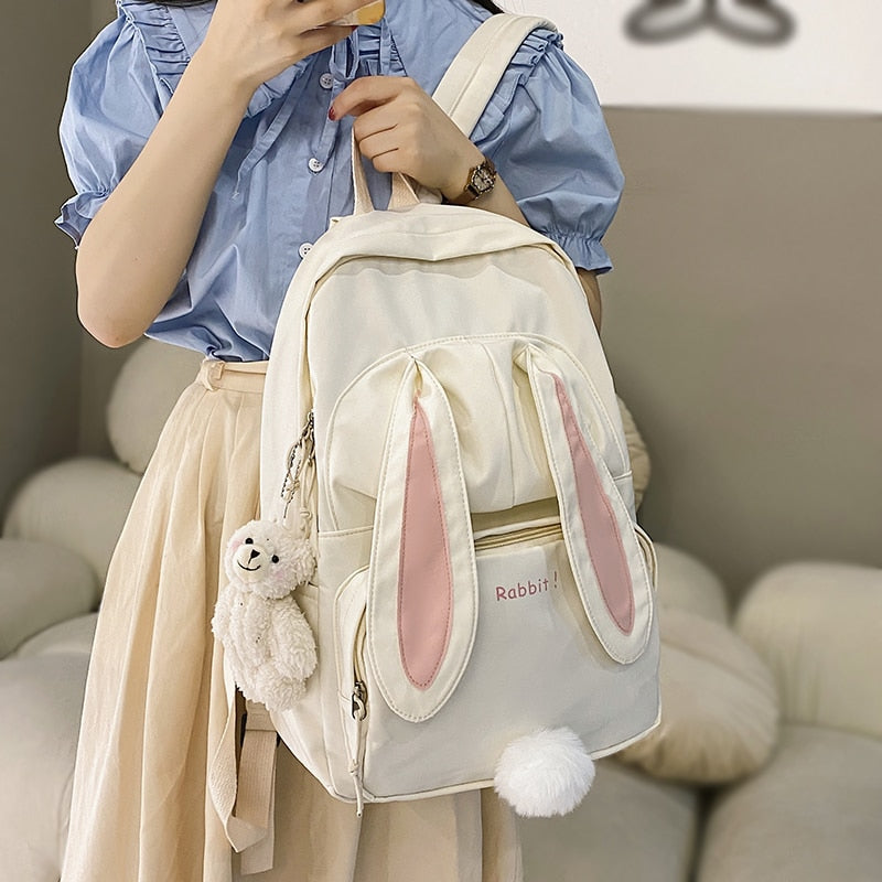 swvws  Cute Rabbit Young Girl School Backpack Female Large Capacity Kawaii Back Pack Mochila Pink Women Bagpack Nylon Cartoon Schoolbag