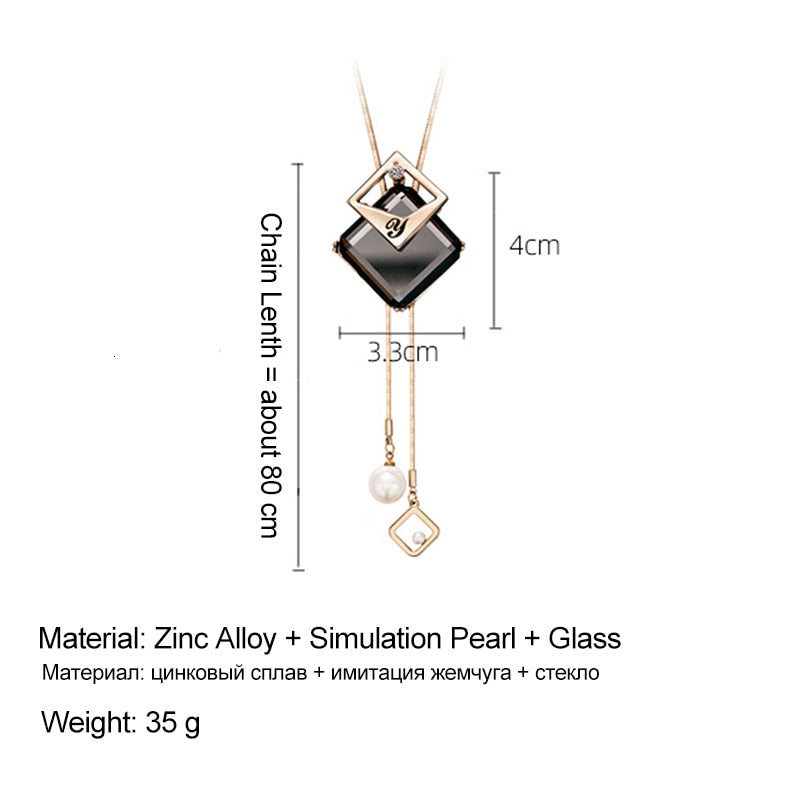 swvws Long Black Crystal Necklaces & Pendants Fashion Gold Silver Color Chain Rhinestone Geometric  Necklace Jewelry For Women