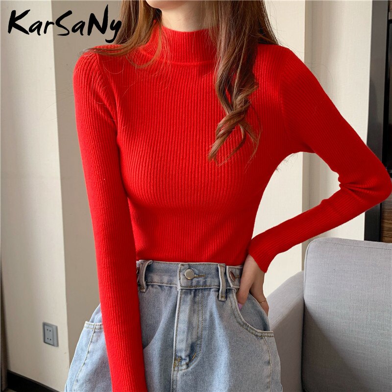 Back To School Autumn Women Sweaters And Pullovers Turtleneck Slim Women's Jumper White Knitted Tops Winter Ladies Sweater Woman  Korean