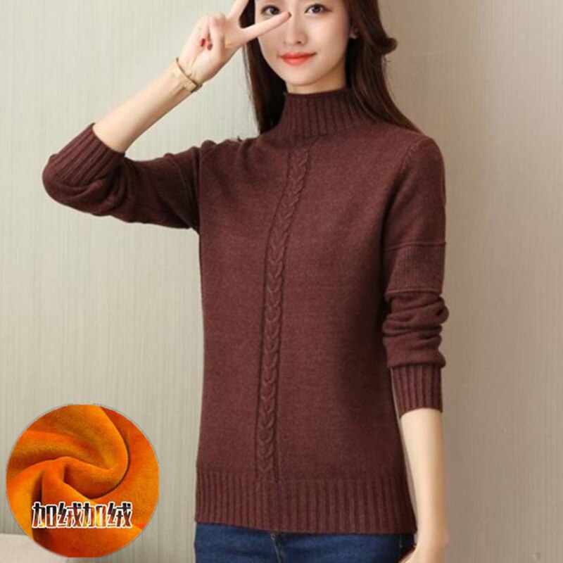 swvws PEONFLY Korean Style Turtleneck Sweater Women Solid Elastic Knitted Soft Pullover Sweater Female Fashion Pullovers Jumper