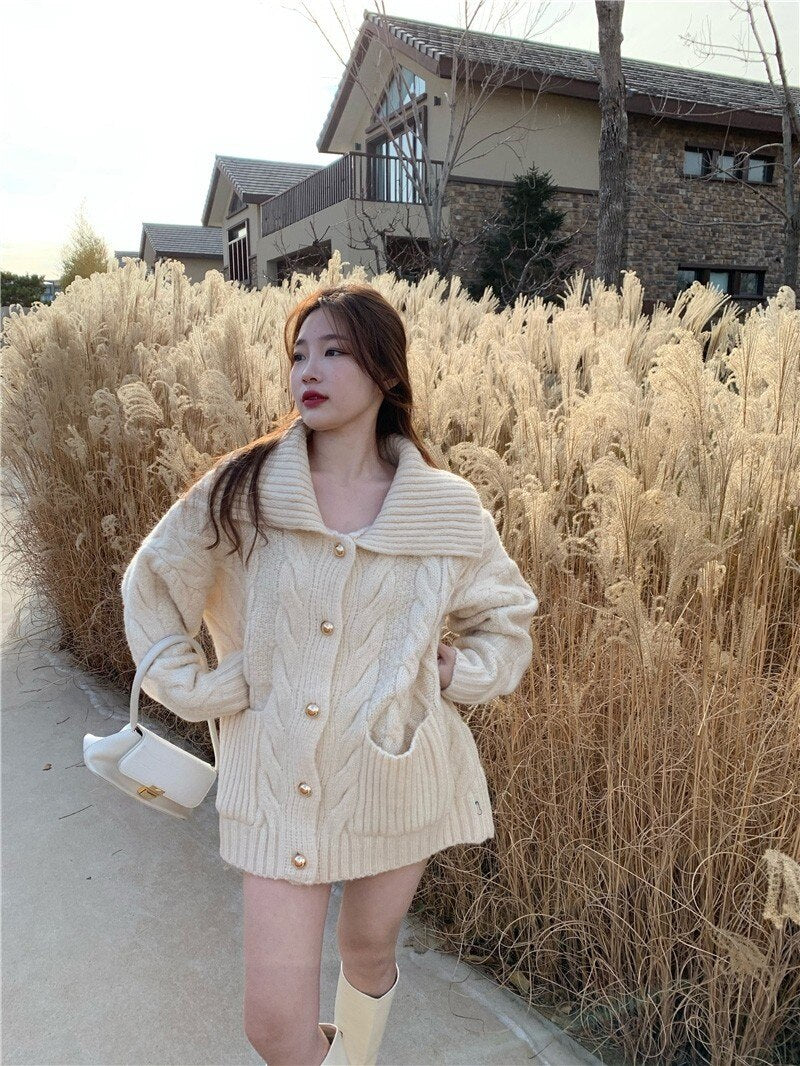 swvws  New Autumn Winter Female Cardigan Thicken Warm Knit Sweater Coat Single-Breasted Knitted Women Jacket