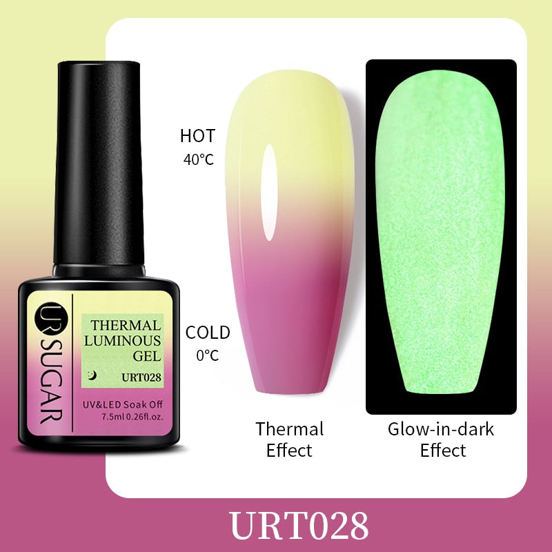 swvws 7.5Ml Luminous Thermal Gel Nail Polish 2 In 1 Color Changing Glow In Dark Soak Off Manicuring UV Gel Nail Art Varnish