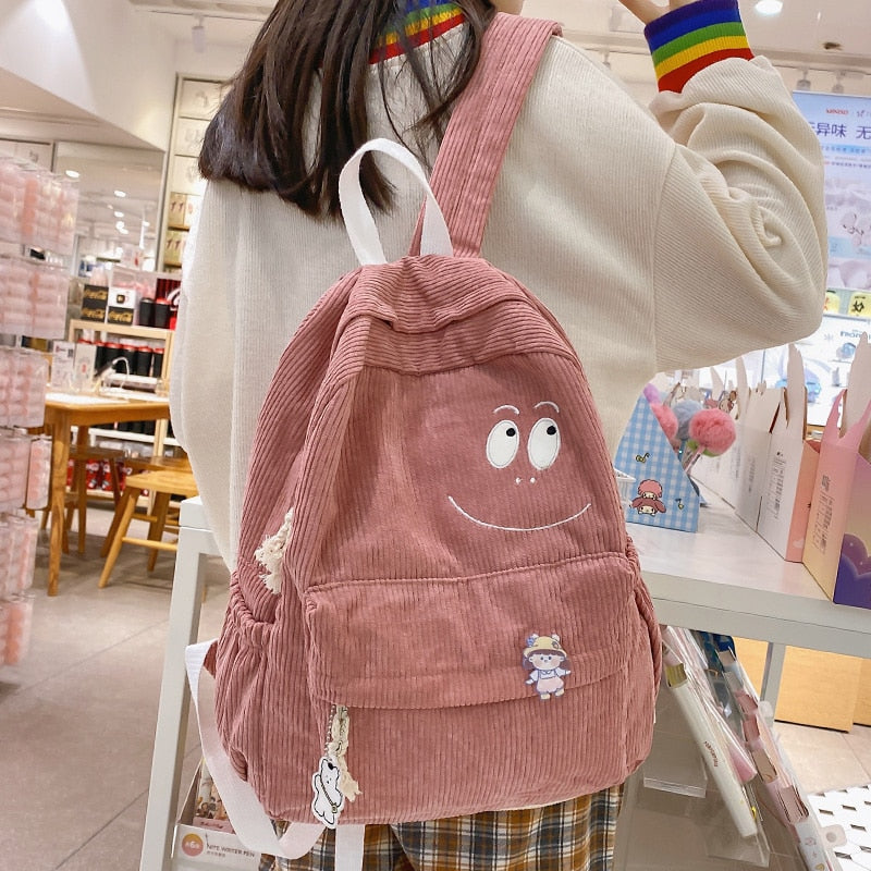 swvws New Female Kawaii Corduroy Laptop College Backpack Trendy Girl Green Cool Cute Bag Fashion Women School Bag Lady Travel Backpack