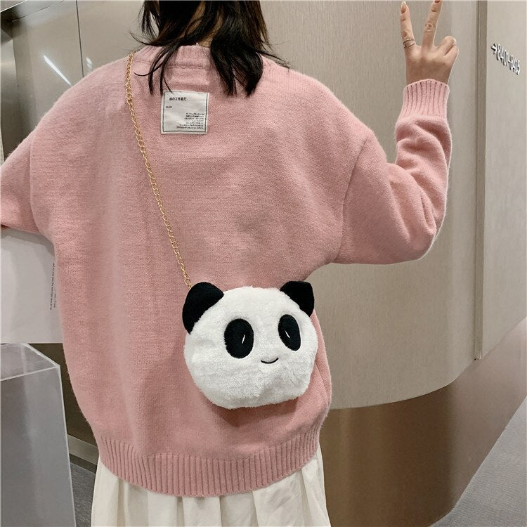 swvws Small Bag For Women  Lovely Panda Bag Plush Soft Purses Crossbody Bags Chain Strape Shoulder Bag Women Phone Bag Bolsa Mujer