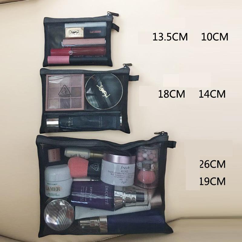 swvws  Portable Makeup Bag Black Mesh Fashion S/M/L Set Cosmetic Bag Lipstick Bag Kosmetyczka Neceser Mujer Toiletry Bag Make Up Bag