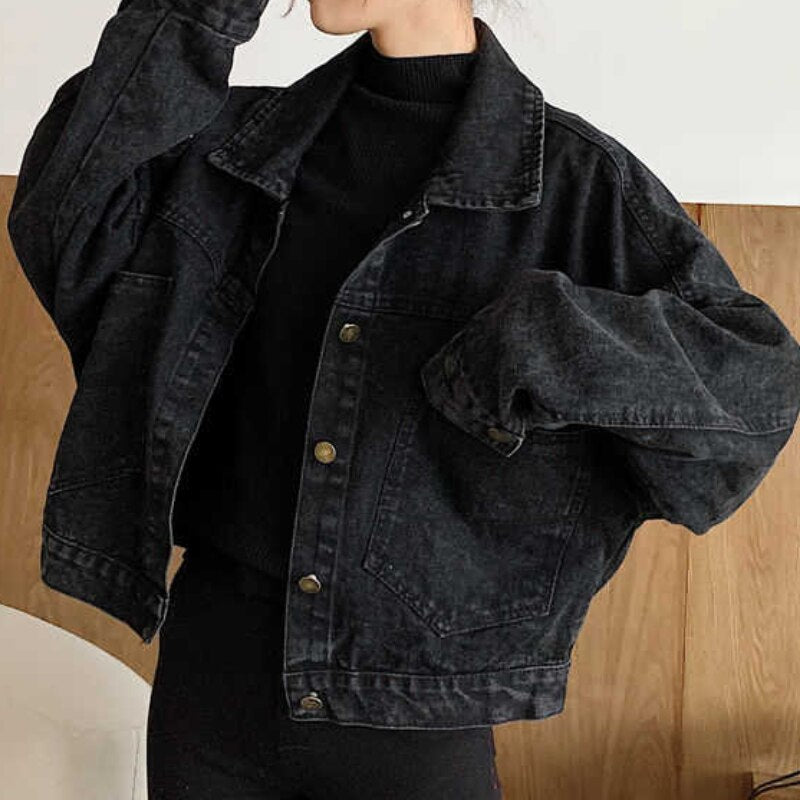 swvws Denim Jackets Women Short Coats Oversized Single Breasted Button Pockets Tops Korean Style Chic Retro Harajuku Casual Streetwear