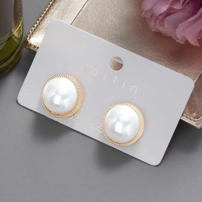 swvws New  Trend Big Pearls Women's Earrings Geometry Crystal Gold Color Dangle Drop Earing for Woman Korean Style Fashion Jewelry