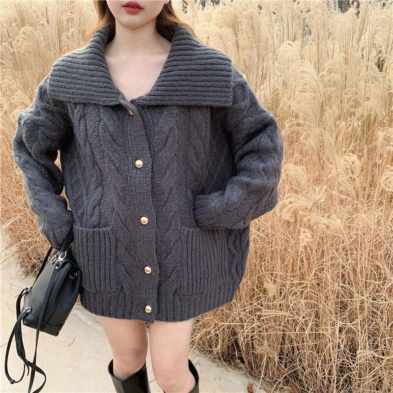 swvws  New Autumn Winter Female Cardigan Thicken Warm Knit Sweater Coat Single-Breasted Knitted Women Jacket