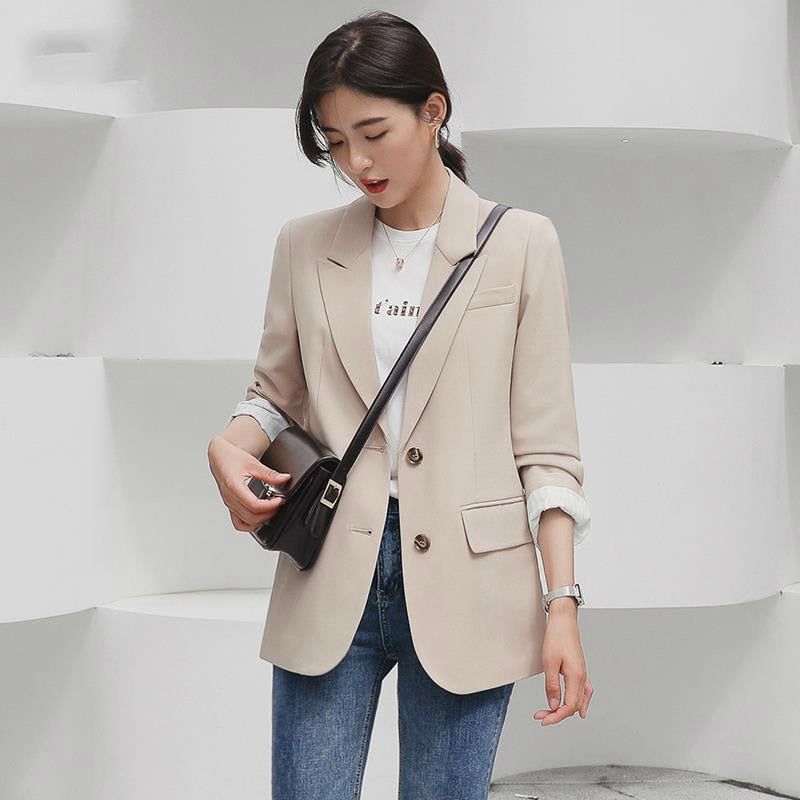 swvws Peonfly New  Autumn Fashion Blazer Jacket Women Casual Korean Pockets Long Sleeve Coat Office Ladies Solid Loose Blazer