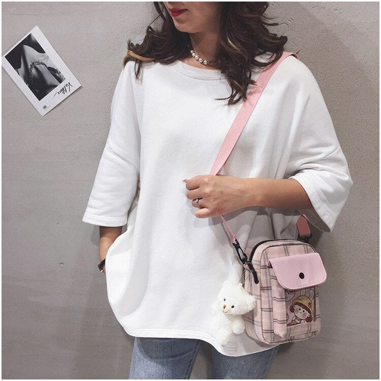 swvws  Japanese Lovely Small Bag Women Plaid Flap New Crossbody Bags Girls Nylon Shoulder Bag Bolsa Feminina Transparent Pocket Bags