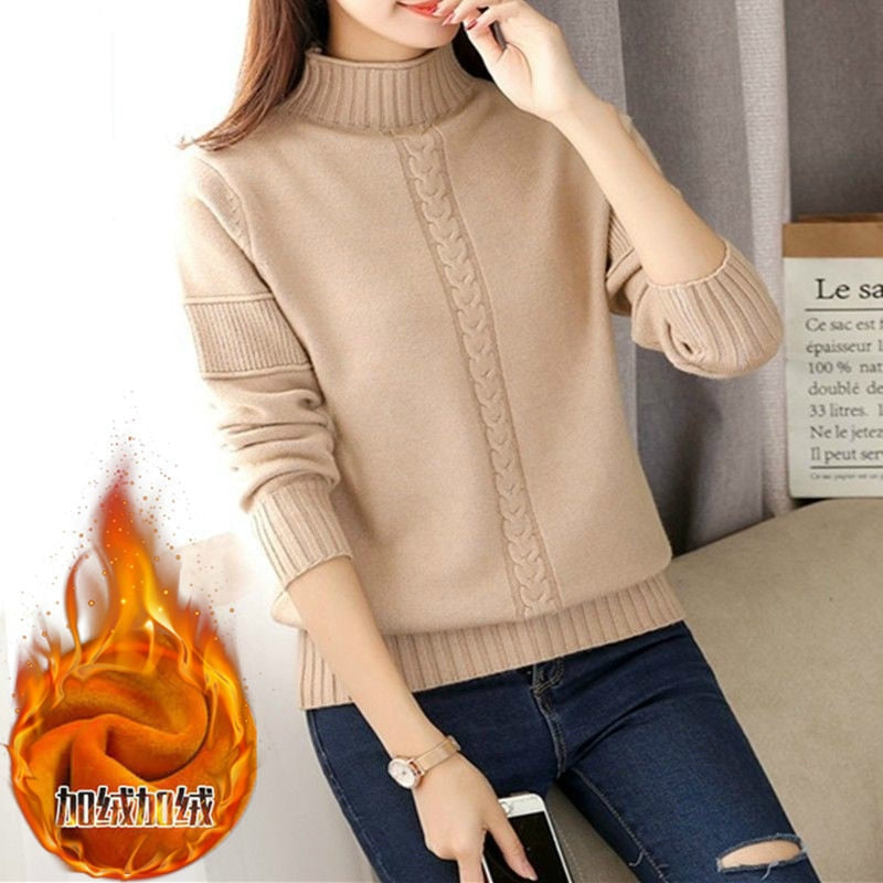 swvws PEONFLY Korean Style Turtleneck Sweater Women Solid Elastic Knitted Soft Pullover Sweater Female Fashion Pullovers Jumper