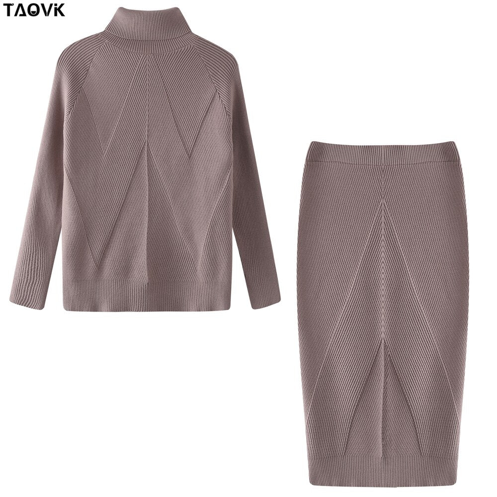 swvws Autumn Women's Costume Knitted  Tracksuit  Sweater + Slim Skirt Two-Piece Set