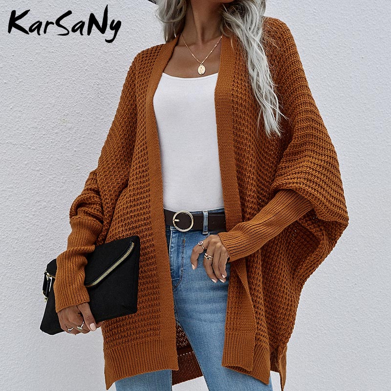 swvws Women Oversized Cardigan Knitted Coat Autumn Oversize Sweater Bat Sleeve Women's Knitted Jacket Loose Oversize Cardigan Women