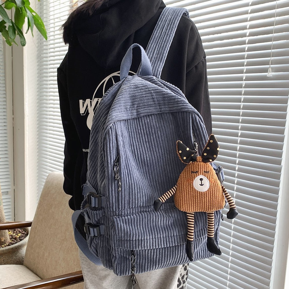 swvws Women Corduroy Backpack Khaki SchoolBag Cute Teenage Girls Harajuku Female Bag Student Kawaii Lady Book Pack New Fashion Mochila