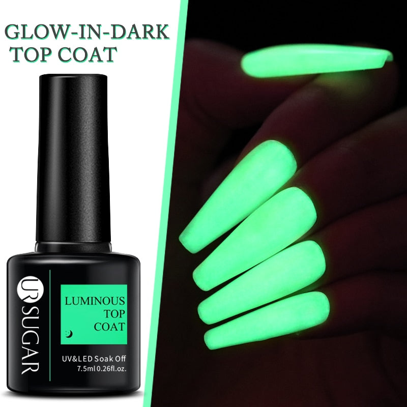 swvws  Luminous Gel Top Coat Semi Permanent Glow In Dark Fluorescent Soak Off UV LED Color Gel Nail Varnish Nails For Manicure