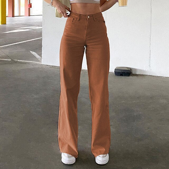 swvws Low Waist Straight Pants Women Casual Trousers Wide Leg Pants Solid Slim Trousers Women Stretch Jeans Fashion Pantalones