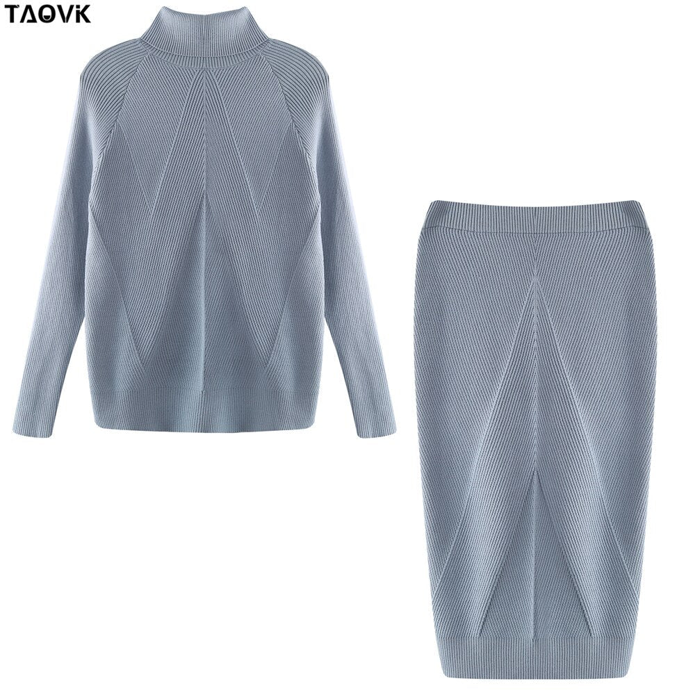 swvws Autumn Women's Costume Knitted  Tracksuit  Sweater + Slim Skirt Two-Piece Set