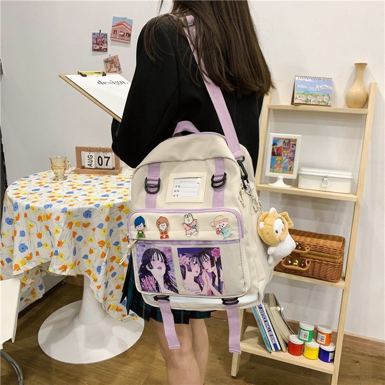 swvws Multifunctional Japanese Style Kawaii Backpack Nylon Shoulder Bag School Girls Tote Bag Crossbody Bag Large-capacity School Bags