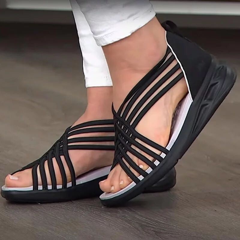 swvws Sandalias Mujer Trendy Plus Size Wedges Sandals Women Hollow Breathable Braided Fish Sports Sandals Roman Women Sandales