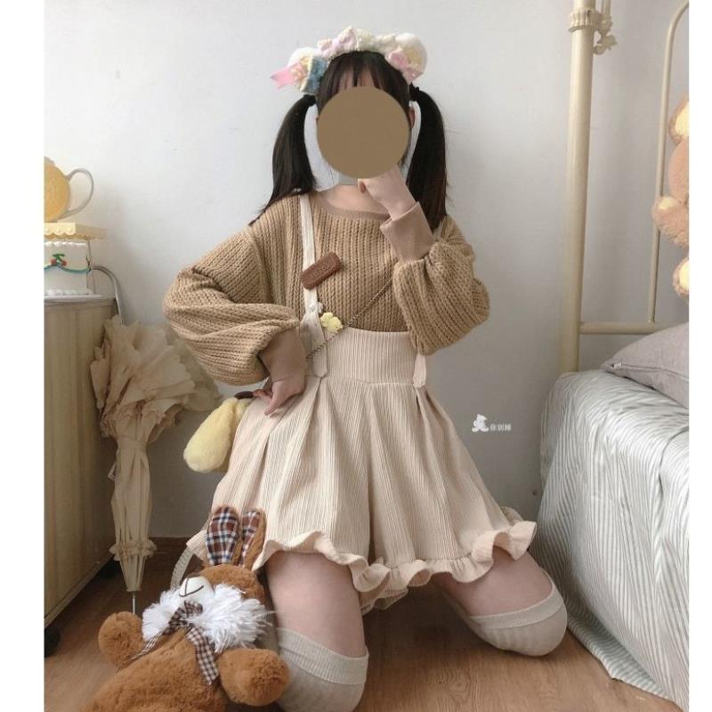 swvws Autumn Corduroy Lolita Jumpsuits Women Japanese Kawaii Suspender Overalls Casual Loose Pants Female Solid Rompers School Clothes