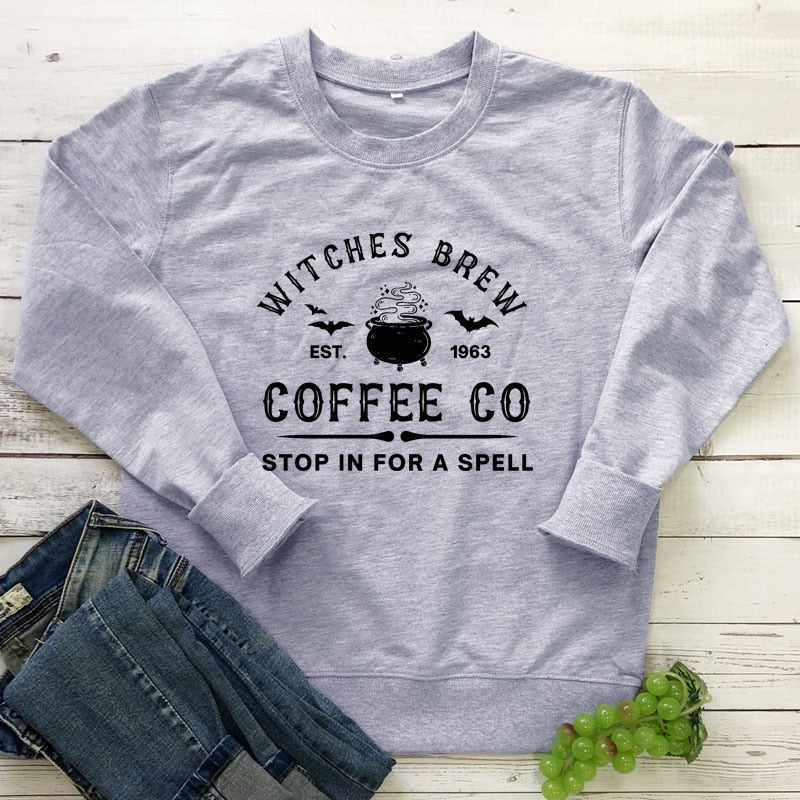 swvws Halloween Costume Witches Brew Coffee Co Sweatshirt Aesthetic Witchy Woman Halloween Drinking Pullovers Streetwear