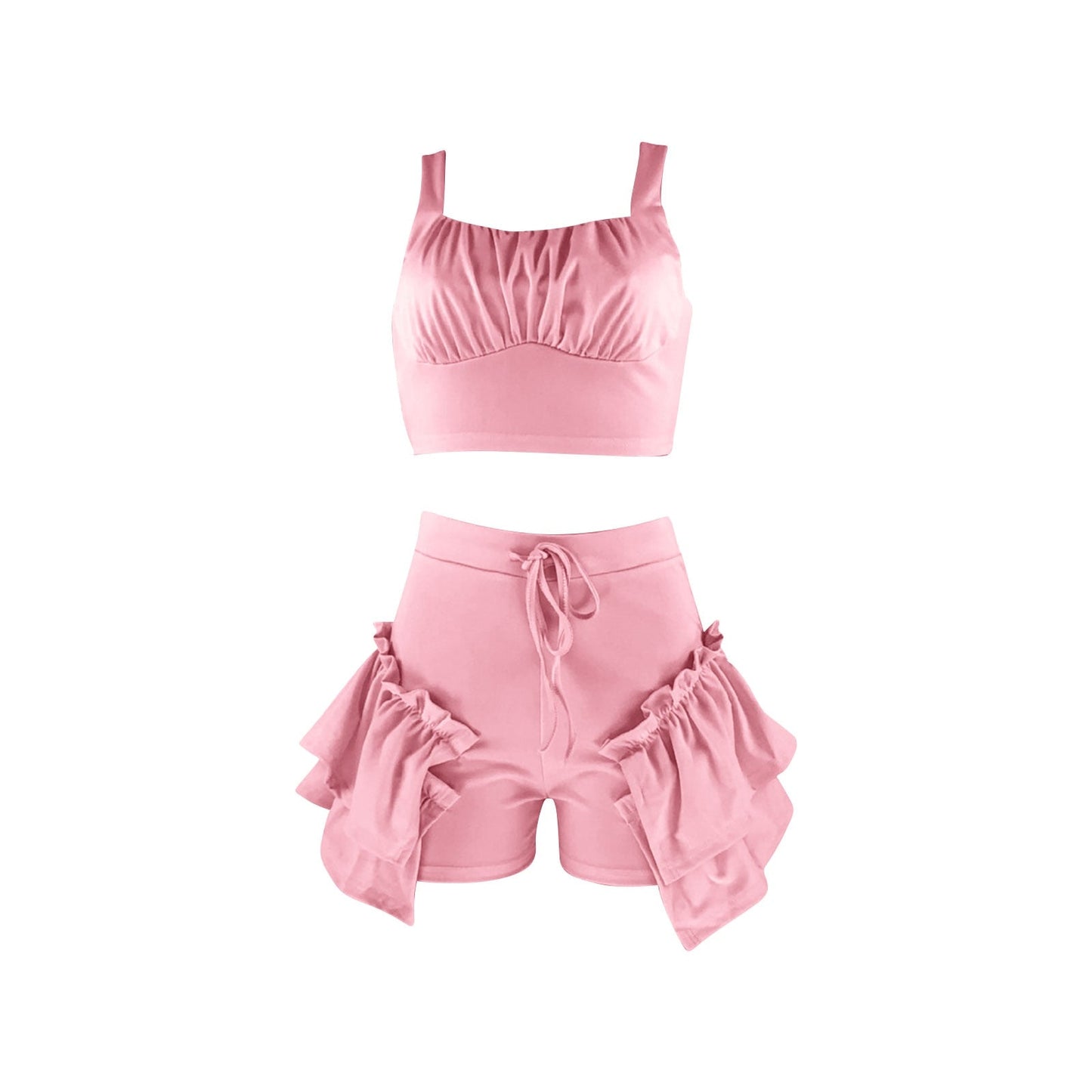 swvws Sexy Ruffles Shorts And Crop Top Women Summer 2 Piece Sets Fashion Club Vacation Outfits  Items