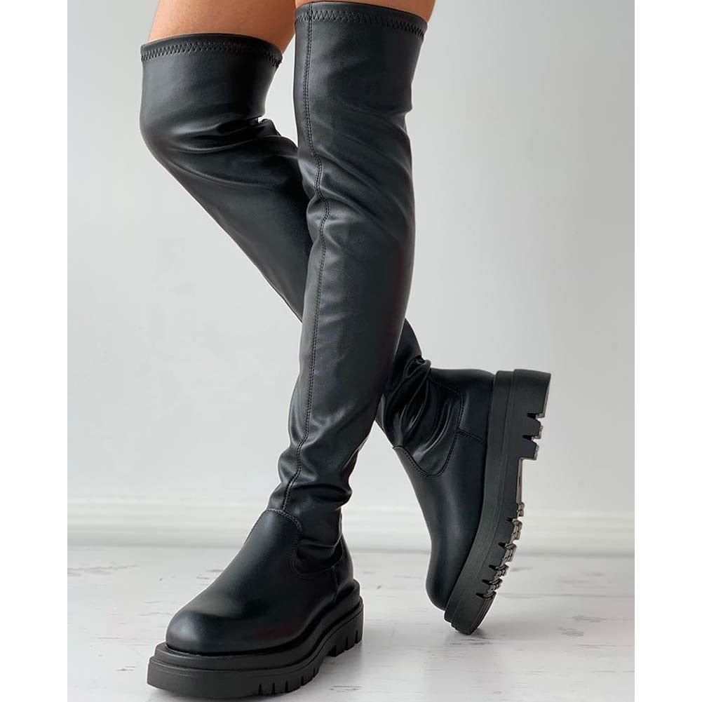 swvws Brand New Female Platform Thigh High Boots Fashion Slim Chunky Heels Over The Knee Boots Women Party Shoes Woman