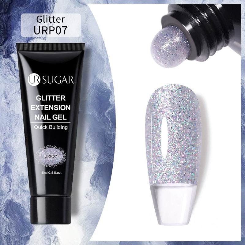 swvws  15Ml Reflective Glitter Acrylic Gel Extension Soak Off 3 In 1 Dark Flashy Nail Art Quick Building Finger Extend Gel