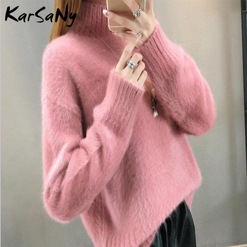 Back To School Winter Mink Cashmere Thick Sweater Women Jumper White Pull Femme Loose Pullover Knitted Fluffy Sweaters For Women Winter