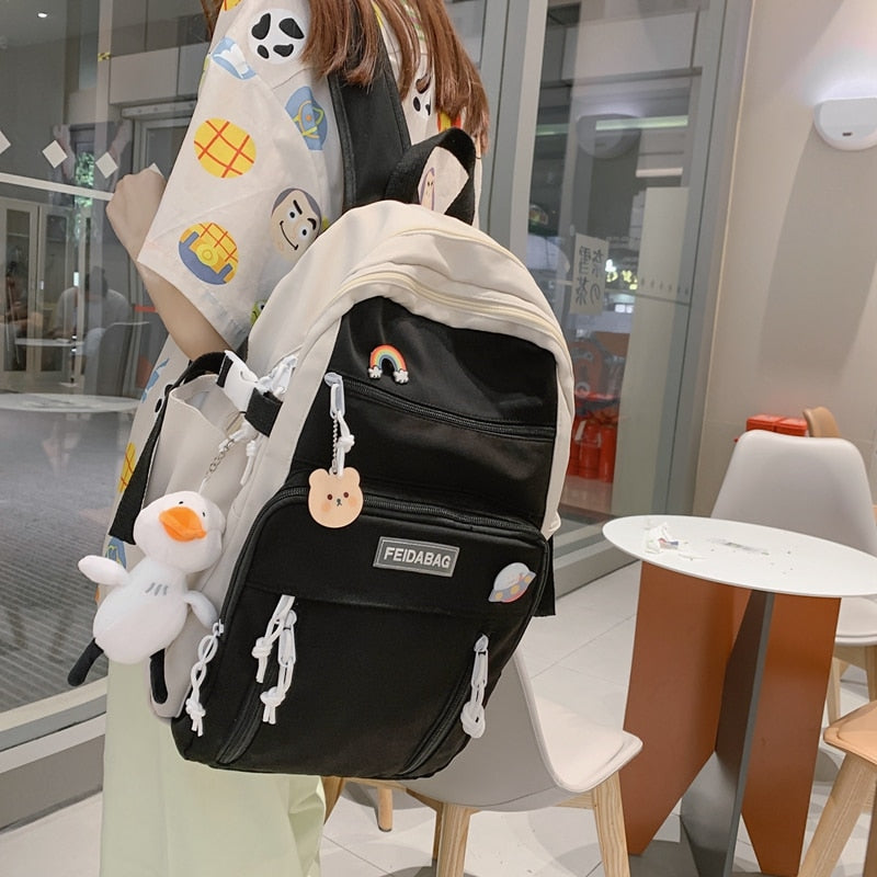 swvws NEW High Capacity Fashion Big Student Backpack Badge Rucksack Girls School Bag Women Backpack Female Cute Leisure Travel Mochila