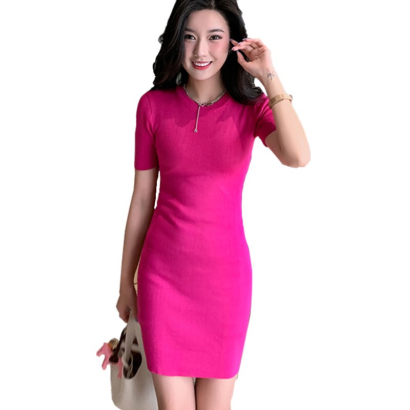 swvws Dresses For Women  Summer Korean Style Casual Solid Mini O Neck Short Sleeve Knitted Woman Slim Thin Black Bodycon Dress