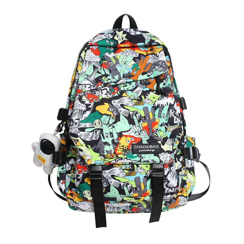 swvws Harajuku Girl Male School Bag Female Graffiti Print Men Backpack Women Book Boy Bag Nylon Ladies Fashion Laptop Backpack Student