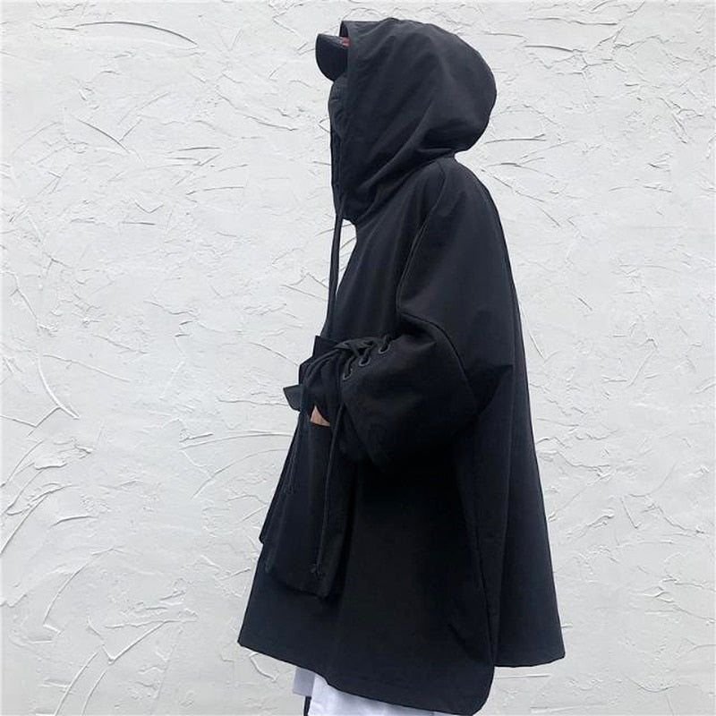 swvws Back To School  Black Hooded Sweatshirts Men's Hoodies Goth Darkwear Gothic Clothes Punk Clothing Japanese Streetwear Hip Hop