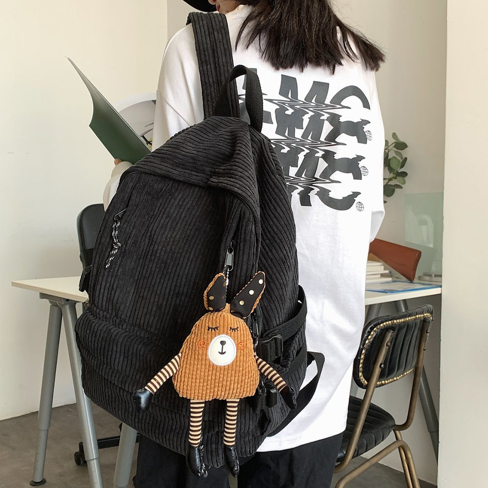 swvws Women Corduroy Backpack Khaki SchoolBag Cute Teenage Girls Harajuku Female Bag Student Kawaii Lady Book Pack New Fashion Mochila