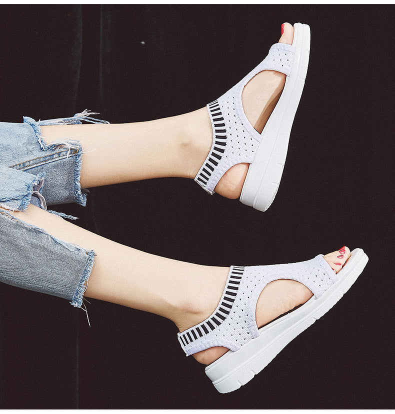 swvws   Sandals Women Summer  New Open Toed Flat Roman Women Sandals Flying Woven Hollow Platform Sports Sandals Tenis De Mujer