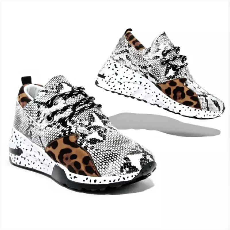 Wenkouban Women's Sneakers Platform Casual Shoes Women Vulcanize Shoes Leopard Ladies Running Shoes Sport Silver Lace-Up Female Sneakers