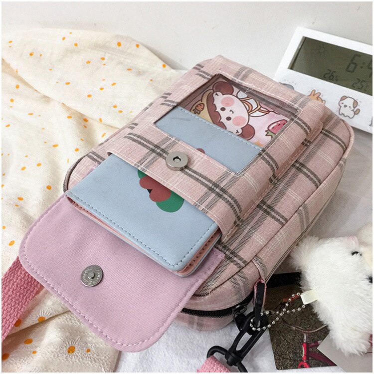 swvws  Japanese Lovely Small Bag Women Plaid Flap New Crossbody Bags Girls Nylon Shoulder Bag Bolsa Feminina Transparent Pocket Bags