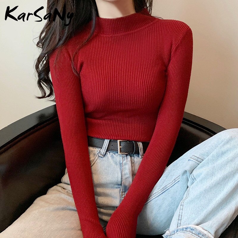 Back To School Autumn Women Sweaters And Pullovers Turtleneck Slim Women's Jumper White Knitted Tops Winter Ladies Sweater Woman  Korean