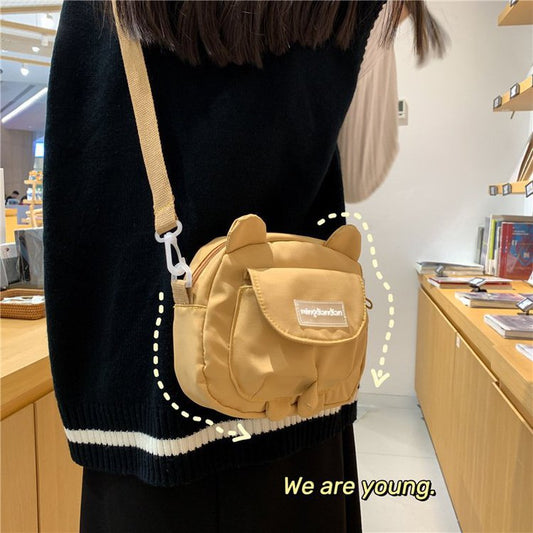 swvws  Japanese Cute Bear Ears Shaped Bag Women Small Crossbody Bags Nylon Bag Student Shoulder Bag New Flap Bolsa Feminina Bag Women