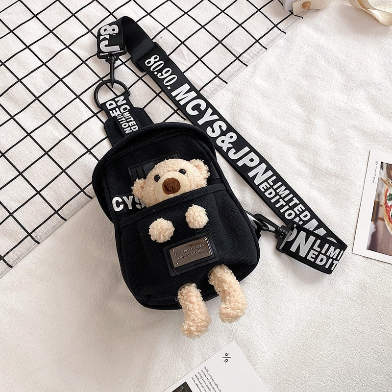 swvws Cute Plush Toy Inside Chest Bag For Women Casual Canvas Bag Women Crossbody Bags Letter Print Strap Shoulder Bag Women Bolso Sac