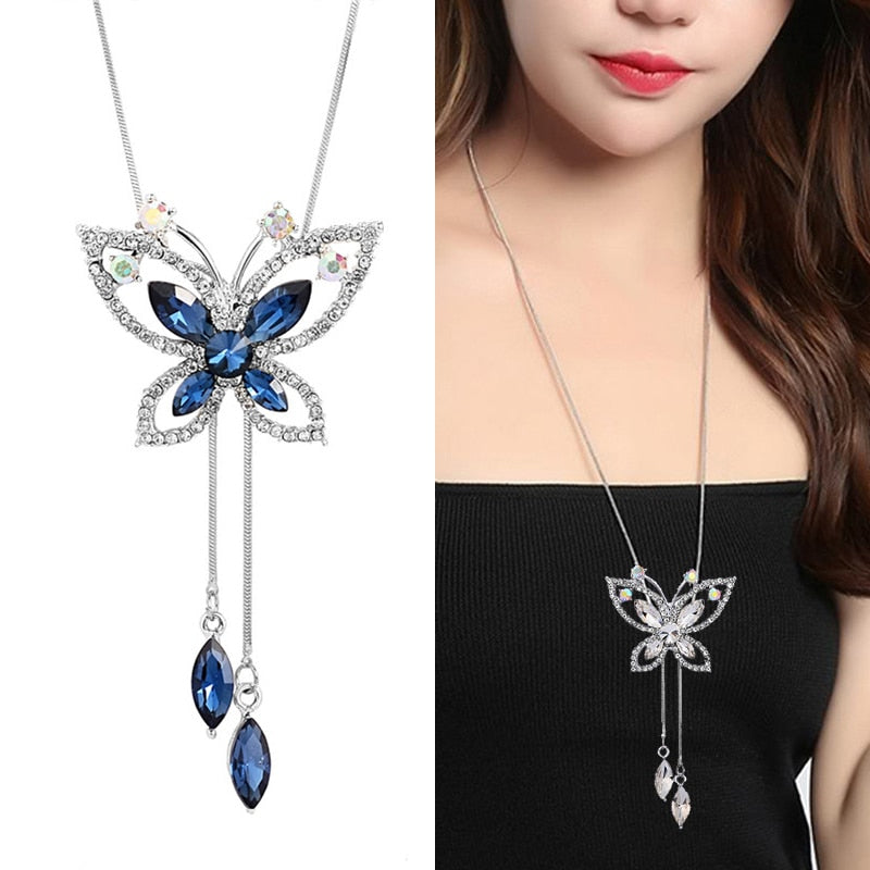 swvws Choker Necklace for Women Opal Stone Big Butterfly Collier Femme Fashion Jewelry Korean Long Chain Kolye Gift for Girl