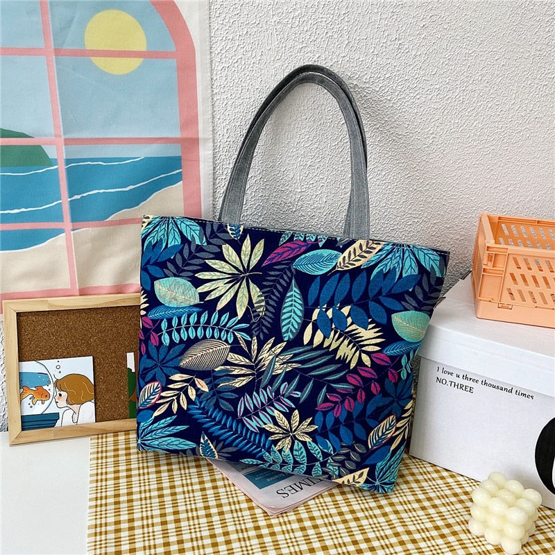 swvws  Fashion Folding Women Big Size Handbag Tote Ladies Casual Flower Printing Canvas Graffiti Shoulder Bag Beach Bolsa Feminina