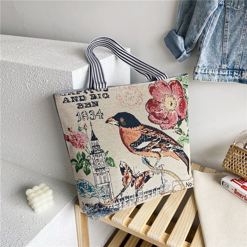 swvws  Fashion Folding Women Big Size Handbag Tote Ladies Casual Flower Printing Canvas Graffiti Shoulder Bag Beach Bolsa Feminina