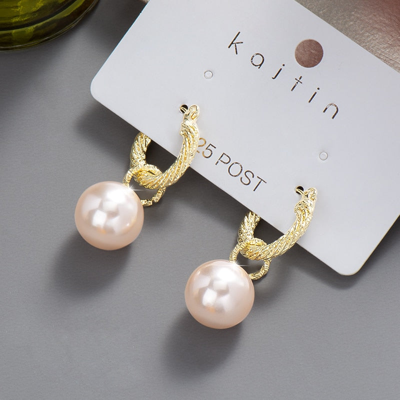 swvws New  Trend Big Pearls Women's Earrings Geometry Crystal Gold Color Dangle Drop Earing for Woman Korean Style Fashion Jewelry