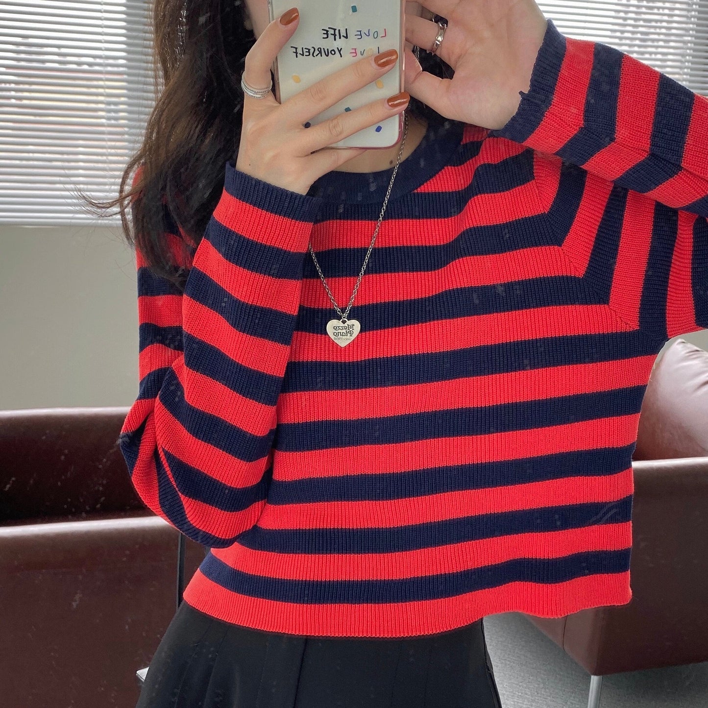 swvws PEONFLY Korean Striped Sweater Women Fashion Basic Casual  Autumn Female Kintted Pullovers Long Sleeve College Wind Jumper